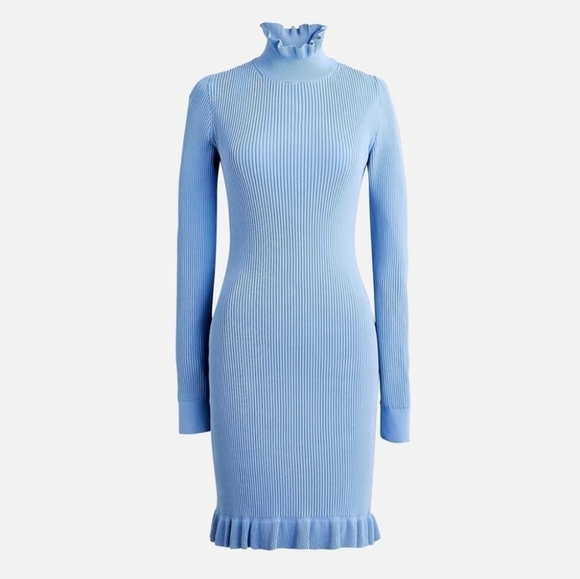 J. Crew Dresses & Skirts - J. Crew Supersculpt Ribbed Midi Dress Long Sleeve Ruffle Trim Blue Size XL